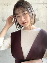 エムクランメイクス 原宿 表参道(m.clan MAKE'S)&nbsp;大人かわいい 内巻きボブ オリーブベージュ 前髪 ケアブリーチ