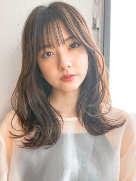 アグノス 青山(Agnos) ◎くびれヘアアプリコットオレンジアハイライトカラー薄め前髪