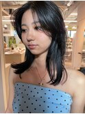 セミロングミディ　アッシュブラック