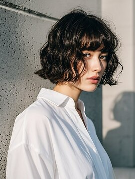 マッシュウルフボブパーマミルクティーベージュシルバーアッシュ