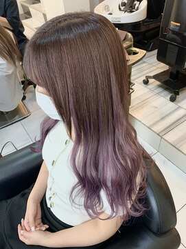 プログレスプラス グレージュ×インナーカラー淡め紫 パープル グラデーション