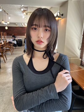 ガーデン 渋谷(GARDEN) 黒髪ボブルフネビージュワンレンくびレイヤーミディアムヘア