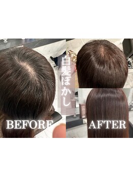 透明感のある白髪染めカラー。重たい印象を与えない仕上がり◎[東銀座/銀座/銀座駅/白髪染め/髪質改善]