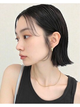 ノラギンザユー(NORA GINZA/U) 切りっぱなし長め外ハネボブ艶暗髪シースルーバング