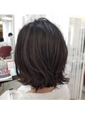 ミディアム/無造作外ハネ/20代30代40代/ダークブラウン/小顔/