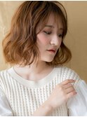 透明感カラーカーキベージュ波巻きボブパーマ314X志木10代20代