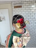 振袖ヘア 和装ヘア タイトヘア シニヨン 水引 金箔