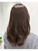 オリーブベージュグレージュ 透明感カラー セミロングレイヤー