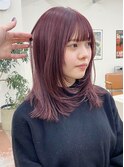 ブリーチなしダブルカラーピンクパープルレイヤーカット初カラー