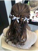 華やかガーリー＊リボンアレンジハーフアップ/結婚式/二次会