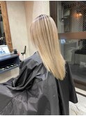 バレイヤージュ、ハイライト、レイヤーロング、グレーベージュ