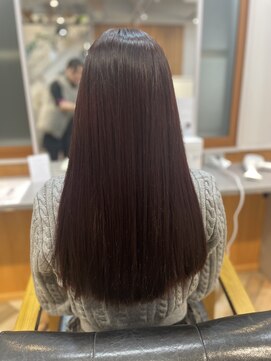 縮毛矯正リタッチと、チェリーレッドカラー