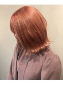 艶髪切りっぱなしボブ柔らかピンクベージュ