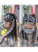 ダンスキッズツインテールハート型コーンロウ♪スパイラルEX