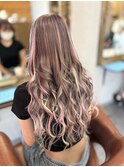ラベンダーパープルアッシュグレージュピンクメッシュエクステ
