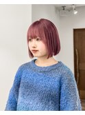 切りっぱなしボブボブパーマ/ ピンク
