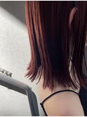ストレートボブロングボブ赤ボルドーカラー暖色カラーレッド
