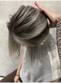 バレイヤージュ、ハイライト、レイヤー、ボブ、グレージュ