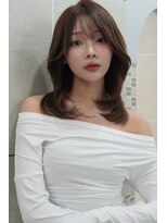 アンジェリカラボ 梅田店(ANGELICA LABO)&nbsp;韓国風くびれレイヤーカット×グレージュ×透明感ブラウン川又