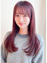ルエ(rue)&nbsp;【ブリーチ無し】ピンクブラウン/ロングレイヤー/ぱっつん前髪