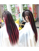 エクステ専門店ミキ 横浜店(MIKI)&nbsp;原色ピンクエクステ入れ片サイドコーンロウ★超ロングエクステ