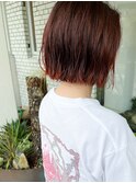 切りっぱなしボブ+オレンジカラー