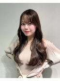 エアリーロングレイヤーカットシースルーバングアッシュベージュ