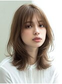 レイヤーカット/顔周りカット/触覚/グレージュ/韓国巻き