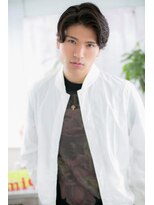 ミック ヘアアンドメイク アップ 駒込店(miq Hair&Make up) 七三ランダムパーマアシンメトリー黒髪かき上げヘアc1