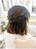 結婚式 お呼ばれ ハーフアップ×金箔