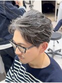 50代40代白髪ぼかしシルバーメッシュバレイヤージュ
