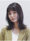 ミディアムレイヤー/レイヤーカット/銀座/外はね/暗髪/顔周り