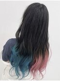 CIERA.韓国風外巻き×可愛いテールデザインピンク×アクアブルー