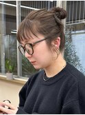 ブリーチなしカラー ぱっつん前髪 オリーブベージュ/momoka