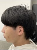 フェザーパーマ/グレーブルーカラー/刈り上げショートパンク