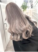 韓国ヘア顔周りレイヤーミルクティーベージュグレージュカラー
