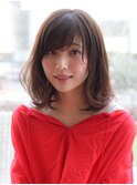 大人ガーリー似合わせミディアムレイヤーカットダークアッシュ