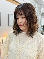ハニーシブヤ(HONEY shibuya)&nbsp;ウェーブパーマボブ/ハニーグレージュ/くしゅくしゅパーマ