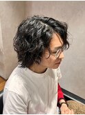 ブルーブラックニュアンスシャドウパーマ韓国爽やか清潔感