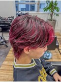 MEN'S HAIR/メッシュ/レッド/センターパートウルフ