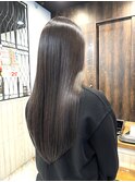 ロングショートワンカールパーマカーキグレージュ前髪錦糸町