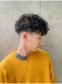 メンズパーマ スペインカール ブルーブラック ツーブロック