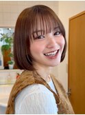 まとまるボブ/切りっぱなしボブ/オリーブカラー/艶カラー/透明感