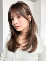 アルバム 銀座(ALBUM GINZA)&nbsp;オリーブベージュ前髪カットロング顔周りレイヤー_F41392