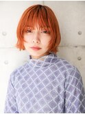 マッシュ　ボブ　オレンジカラー　ブリーチカラー　ハイトーン　