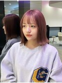 切りっぱなしボブ/ピンクブラウン