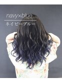 ネイビー、ブルー、グラデーション、エクステ、ハイライト