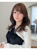 大人可愛い 内巻きワンカール ふわっとセミロング 前髪あり