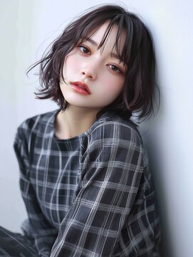 ヘアメイク アージュ 天神西通り店(HAIR MAKE age) 暗髪カラー ダークグレージュ アッシュ ゆる巻きボブ ブルベ