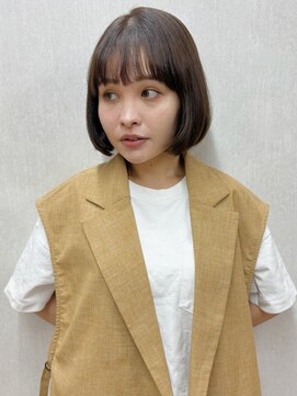 ガーデン 銀座(GARDEN) ボブ 丸みボブ 艶髪 前髪 ワイドバング 艶カラー オリーブカラー